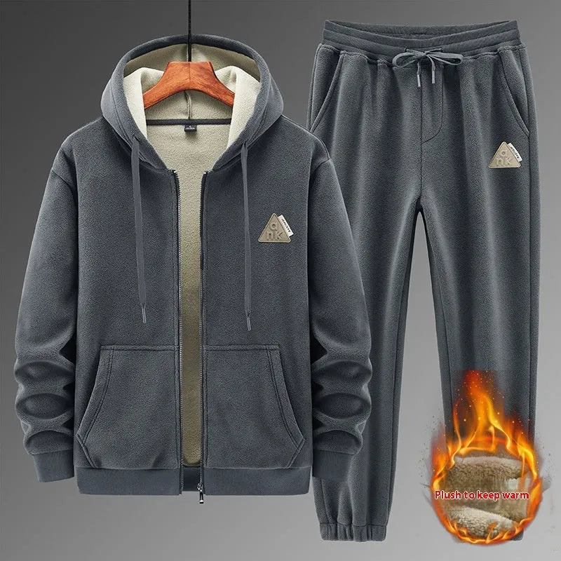 Grey hooded cashmere-style sweater and matching trousers casual sports suit set