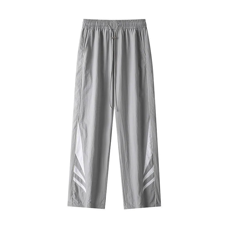 Men's straight leg casual sports trousers in black or grey with elastic waist