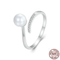 Adjustable open loop ring with shell pearl element in S925 sterling silver alloy