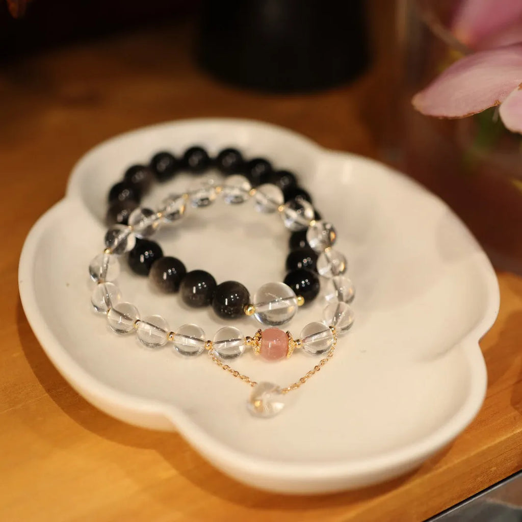 Chinese style white crystal geometric bracelet with auspicious patterns