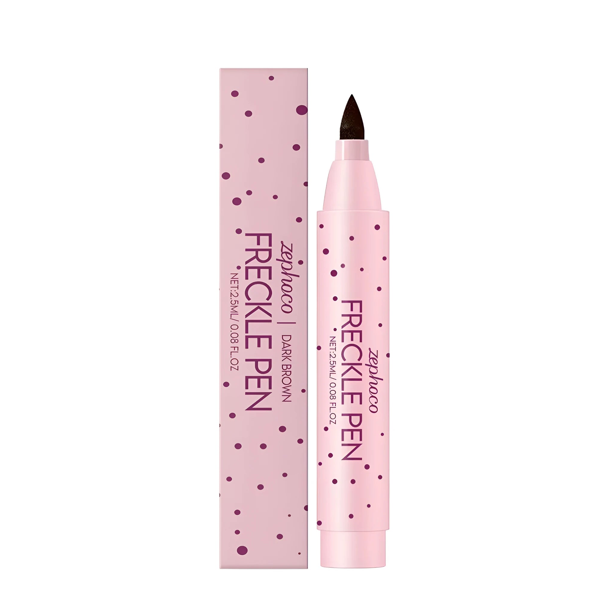 Freckle pen cosmetic tool with fine tip for makeup, shown in dark brown and light brown colour options.