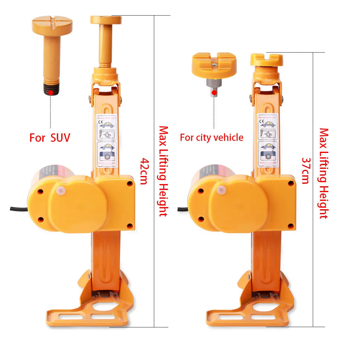 Yellow electric car jack set with steel construction and electric wrench for tyre changes