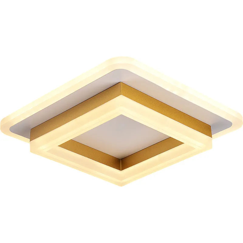 Modern LED ceiling light in black or gold, round or square style, for corridor or hallway.