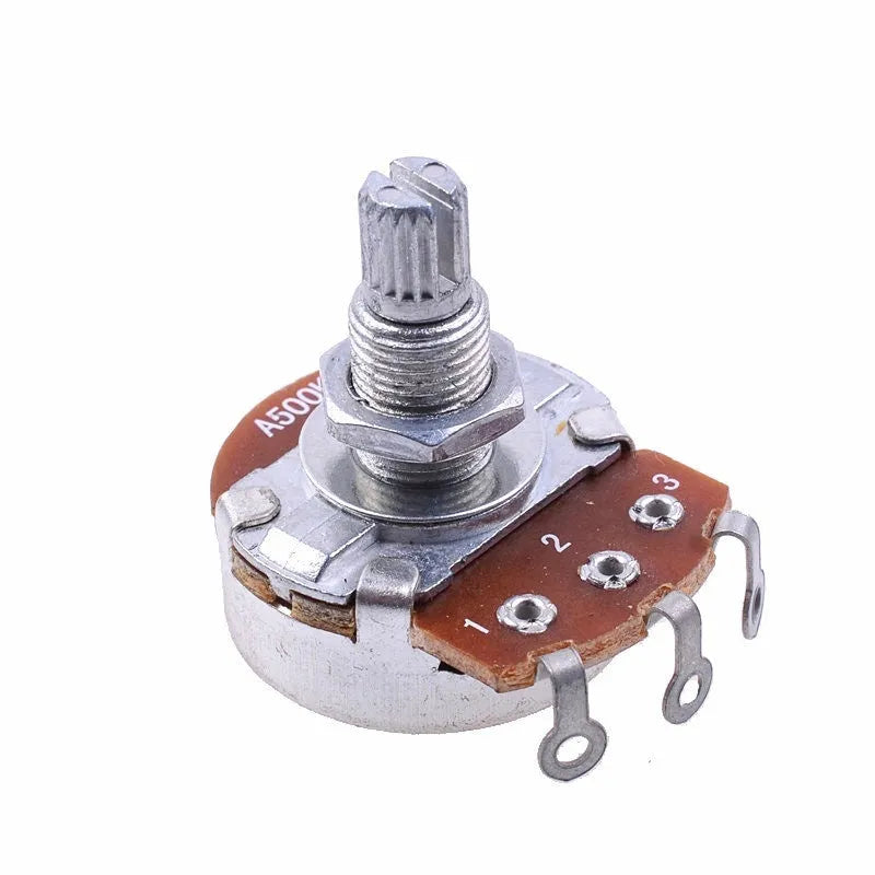A single metal control knob for an electric guitar potentiometer.
