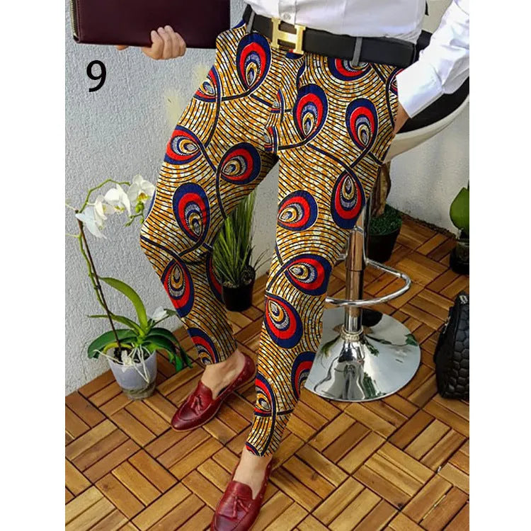 Men's slim-fit plaid casual trousers with 3D printed pattern for autumn winter wear