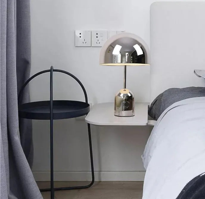Mushroom table lamp with metal base in rose gold finish measuring 280mm wide