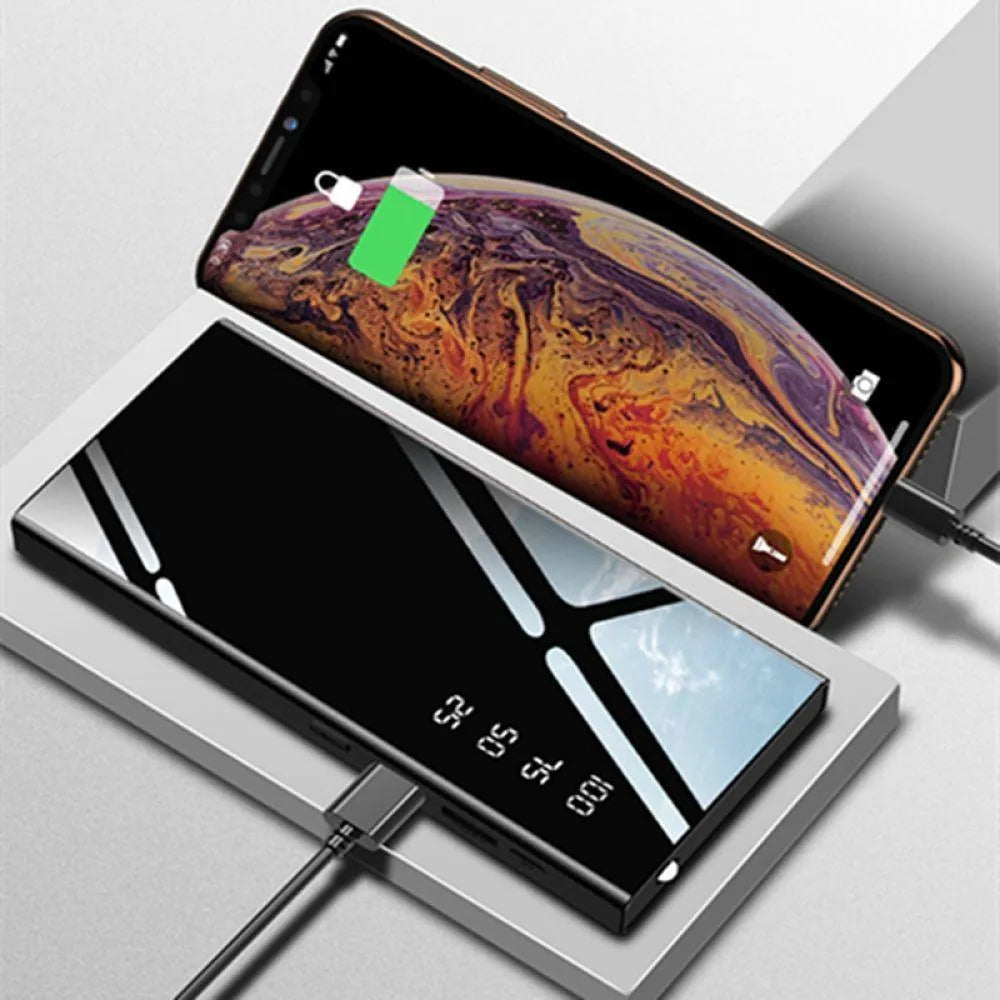 20000mAh power bank with LCD display showing battery percentage and dual USB charging ports