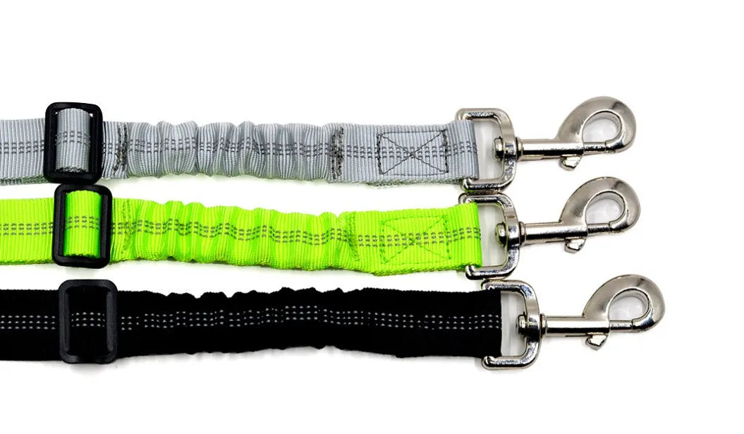 Adjustable dog seat belt harness with elastic safety rope in beige colour