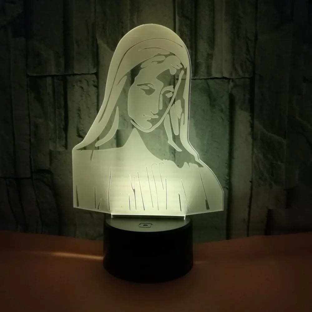 3D LED night light showing laser-engraved acrylic creating stereoscopic dual ring light patterns