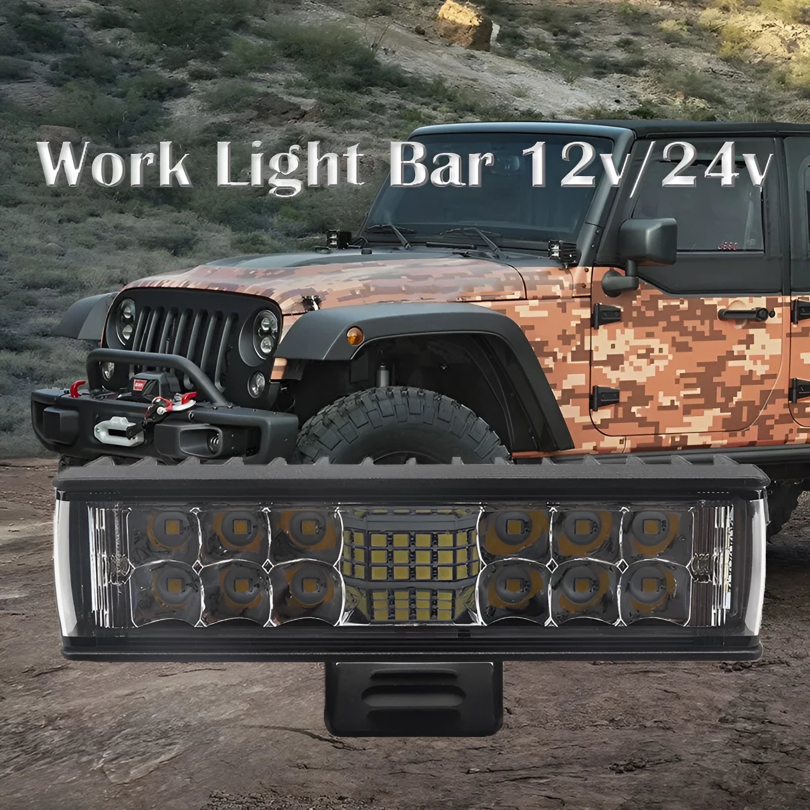 Black aluminium 7-inch 60W LED strip work light with straight line shape.