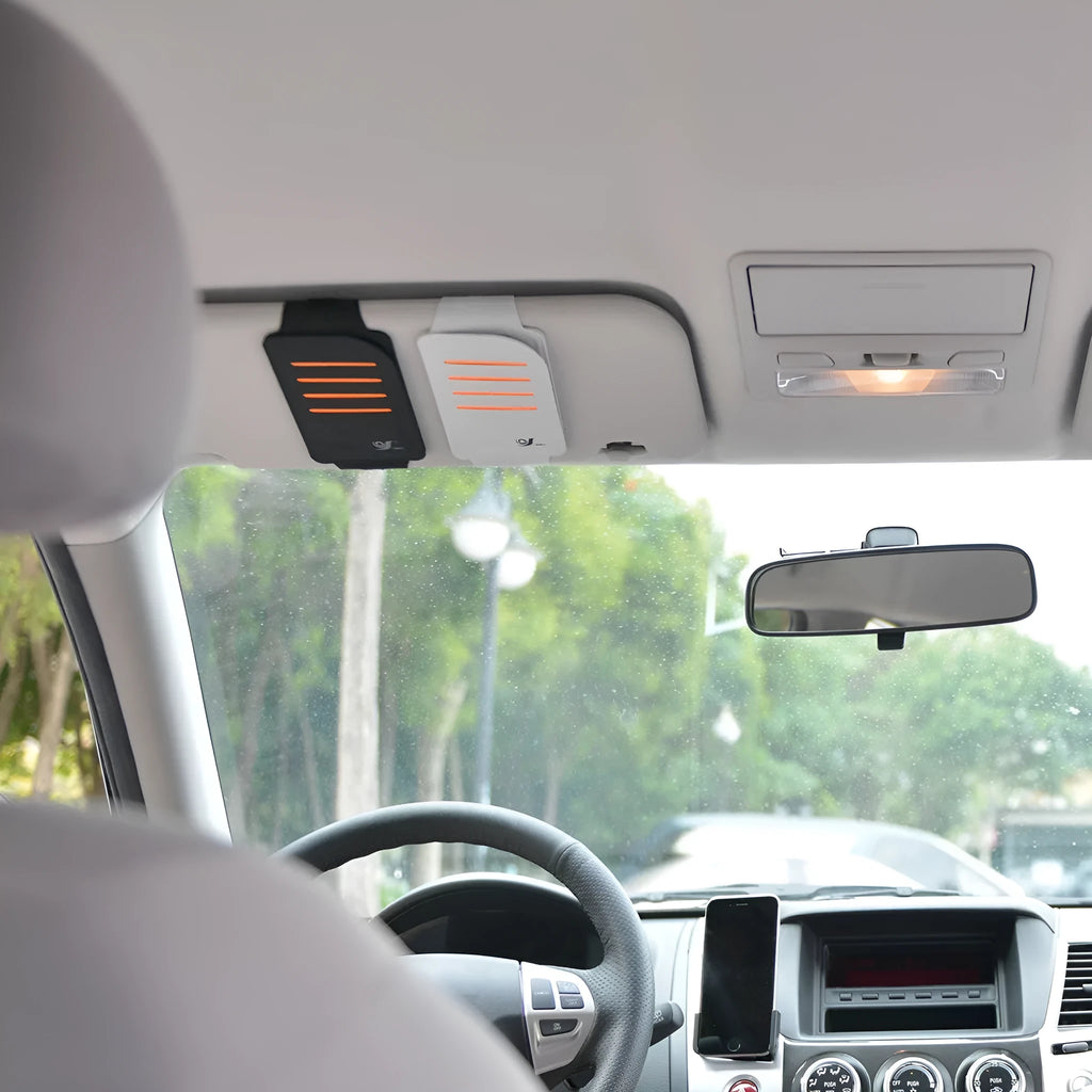 Set of four grey car window shading panels stored in a black vehicle-mounted bag.