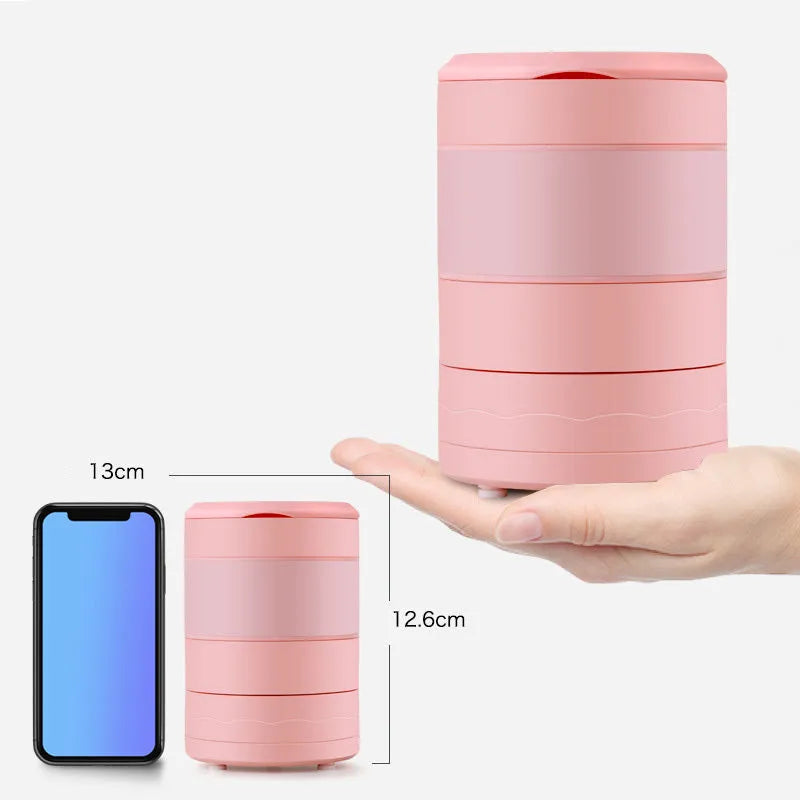 Blue portable blender with six stainless steel blades, USB charging port, and 450ml silicone cup