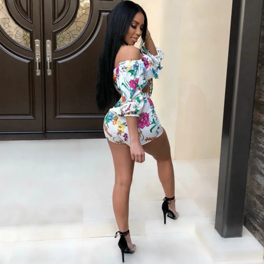 Multicolour digital print two-piece set with pile sleeve top and shorts.