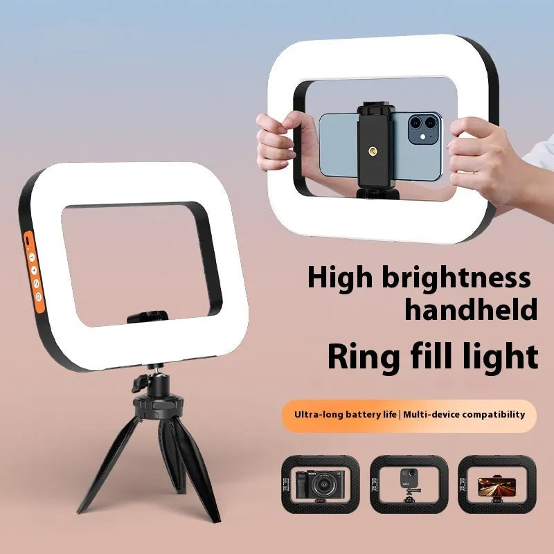 Rechargeable mobile phone fill light with desktop bracket and phone holder for video