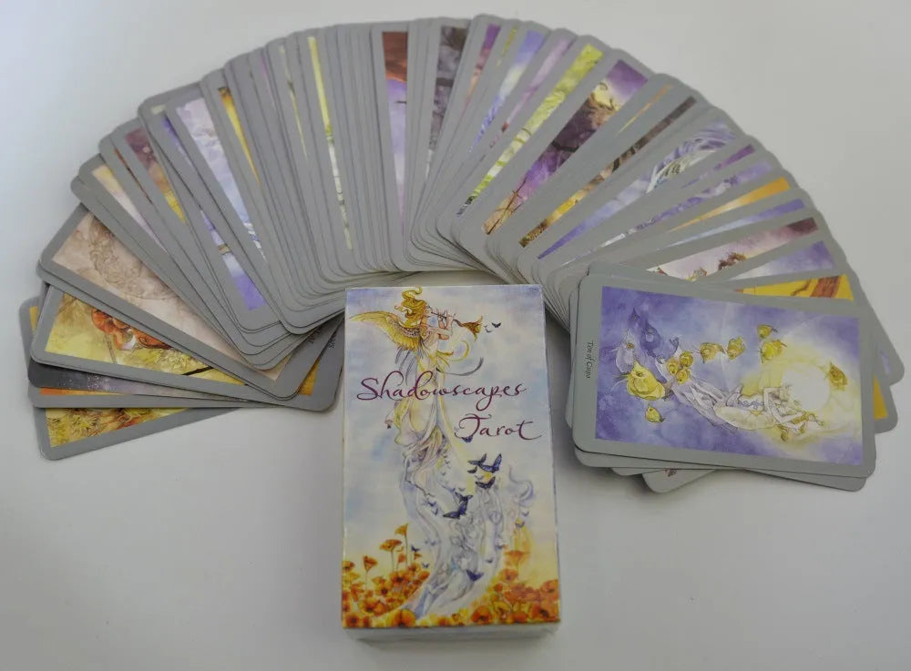 78-card tarot deck in English with black back and 49x49cm flannel tablecloth on wooden table