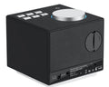 Bluetooth speaker alarm clock with colourful ambient light, LED mirror display, and dual USB ports on a nightstand