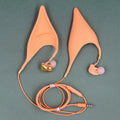 Cartoon elf ear headphones with 3.5mm plug and microphone in black, white and yellow colours