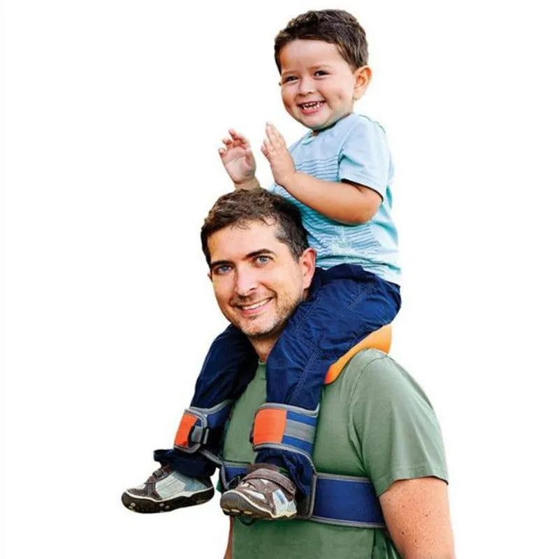 Hands-free shoulder carrier with cushioned hip seat and ankle straps in backpack style for toddler aged 2-5 years