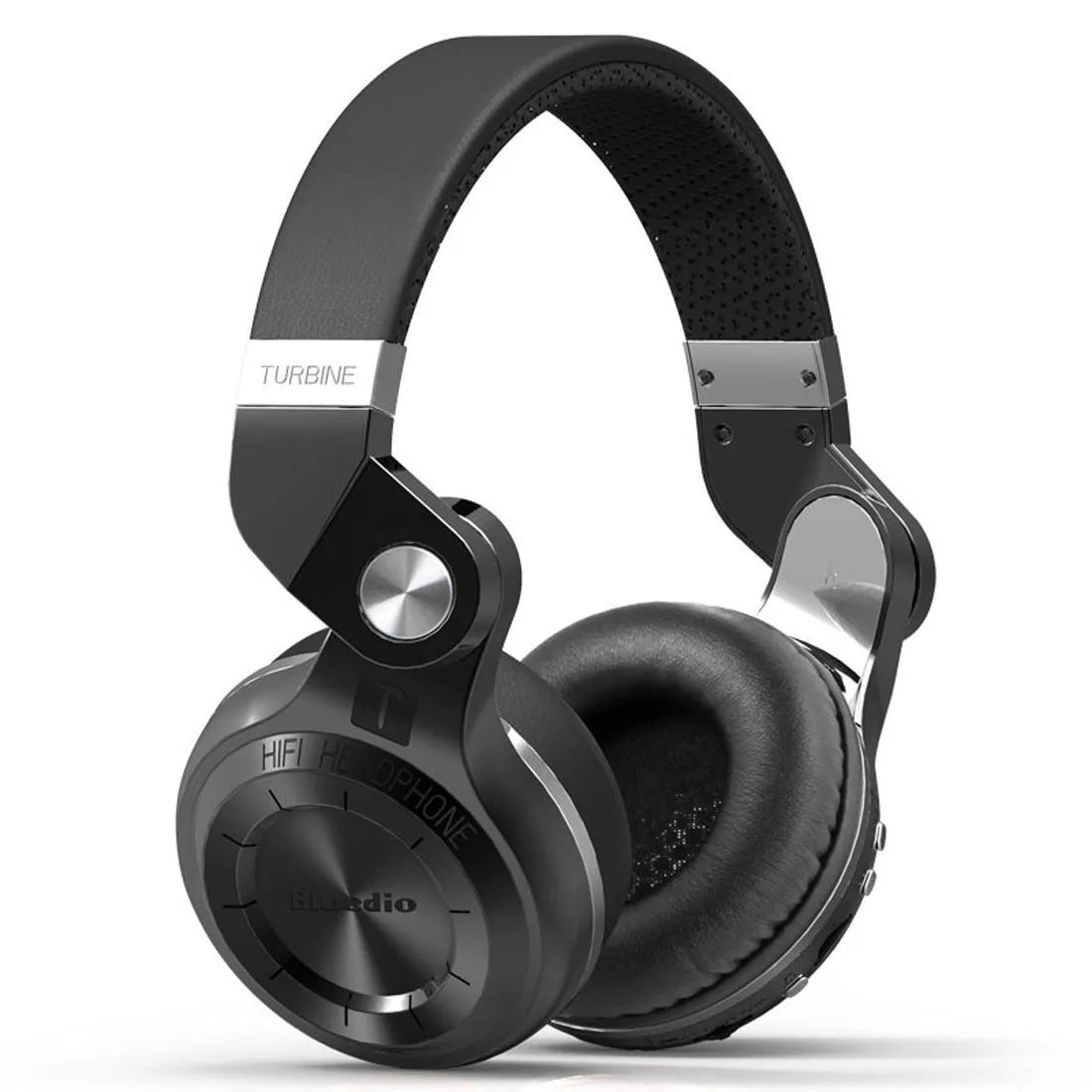 Black Bluetooth headset with head-mounted, bilateral stereo design.