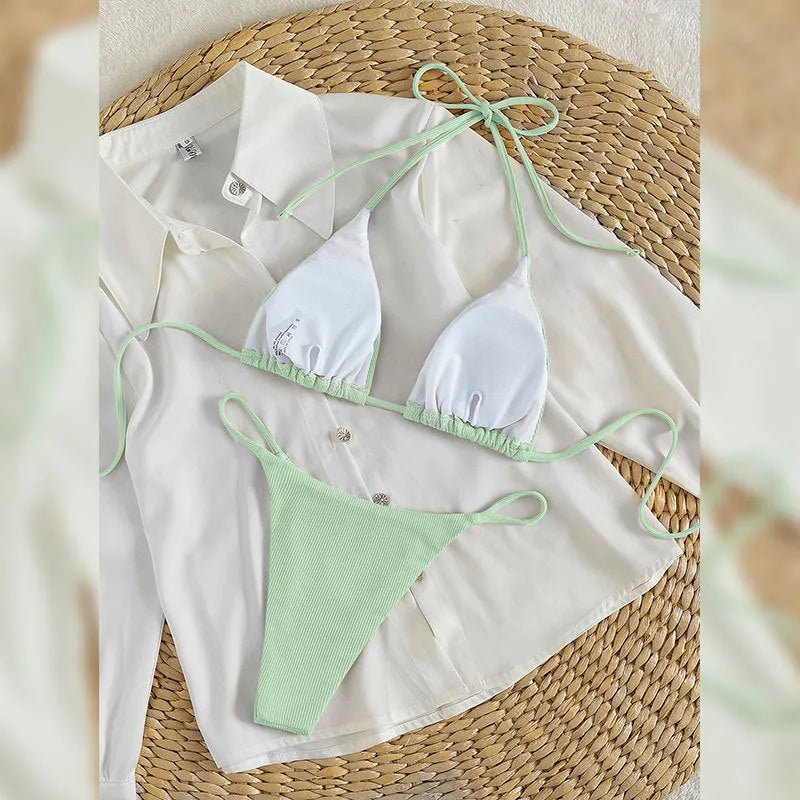 Women's lace-up front bikini swimsuit in nylon fabric available in multiple colours