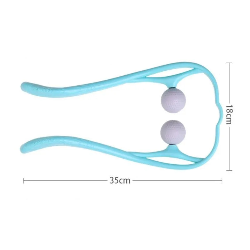 Blue plastic neck massager with adjustable stand and hand roller for pressure point therapy
