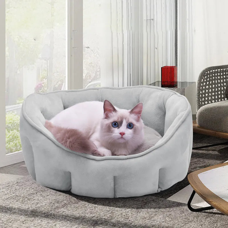 Plush thickened cat kennel mat with integrated house and hammock design in grey colour