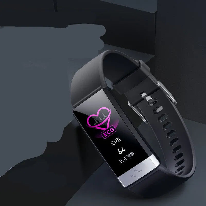 V19 smart health bracelet with colour display showing ECG, heart rate and SpO₂ readings
