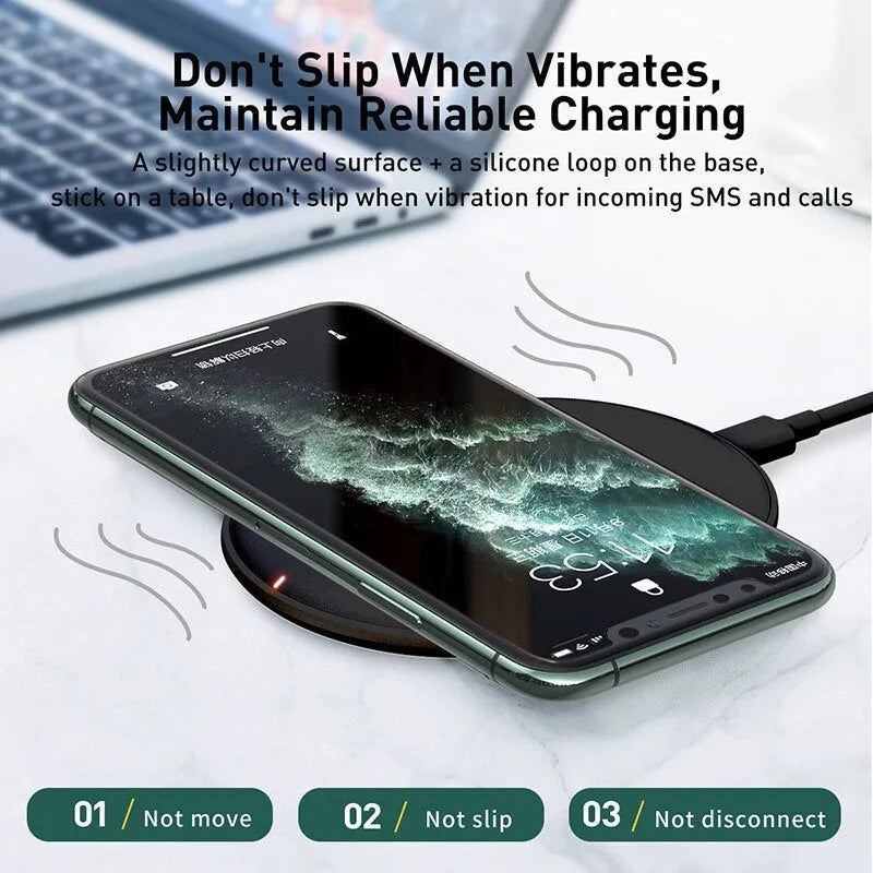 Baseus rough 15W wireless charging pad in black or white colour with LED indicator