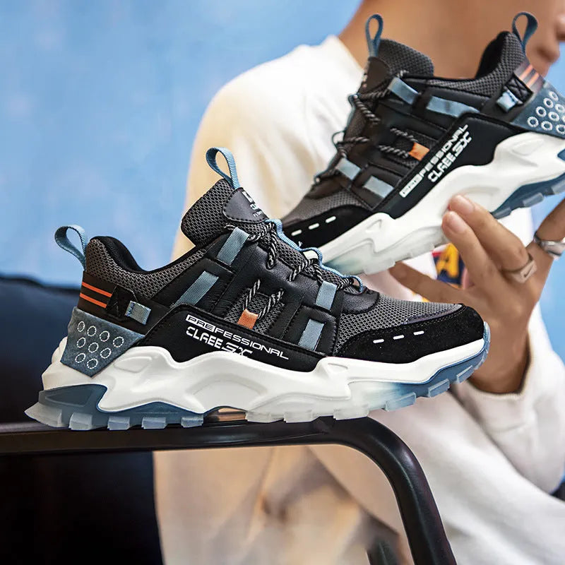 Daddy shoes with microfiber leather flying fabric upper, TPU sole, round toe, black blue colour