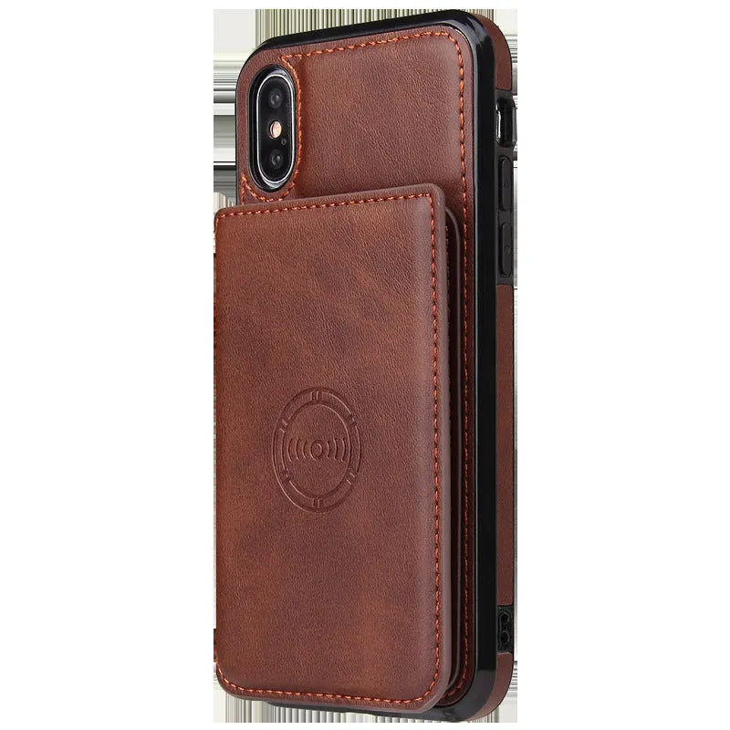 Imitation leather card wallet phone case for iPhone in various solid colours.