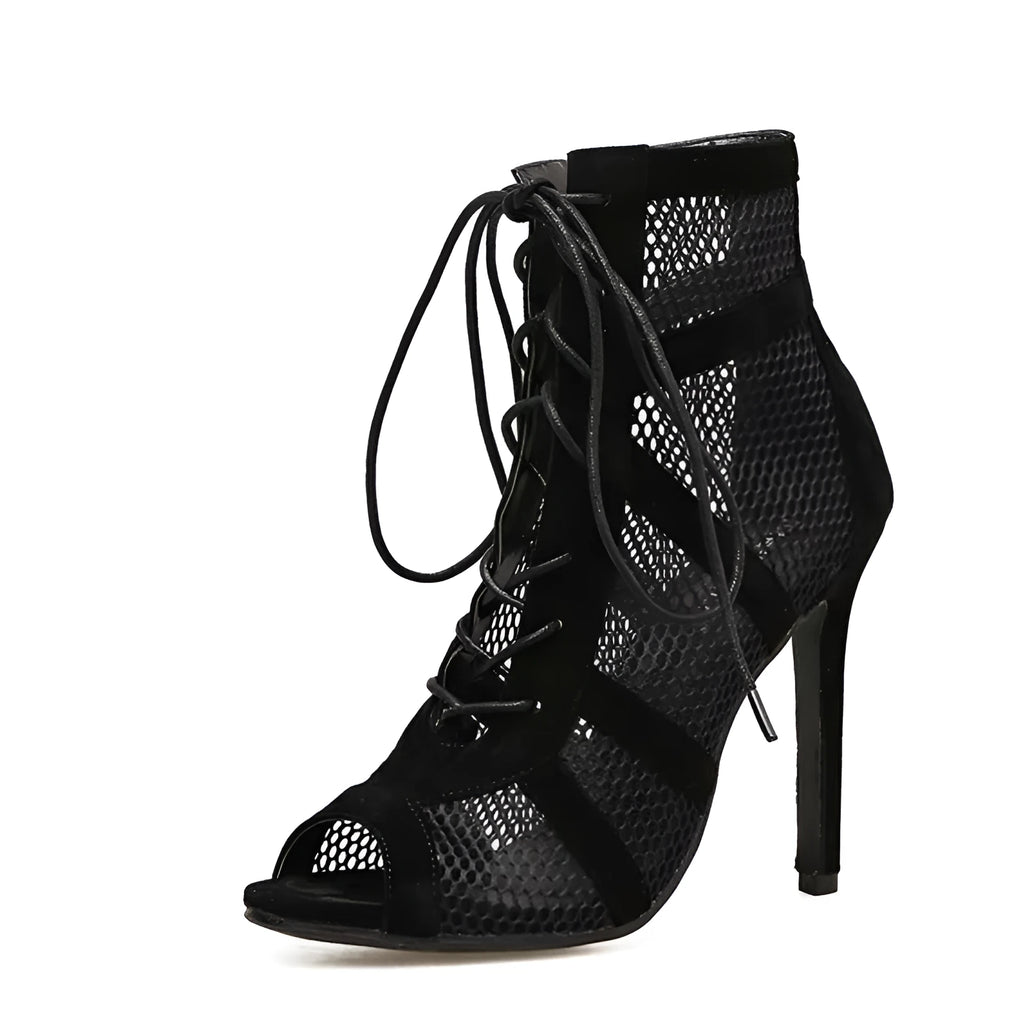 Black suede lace-up high heel women's shoes with 11.5cm heel on sizing chart