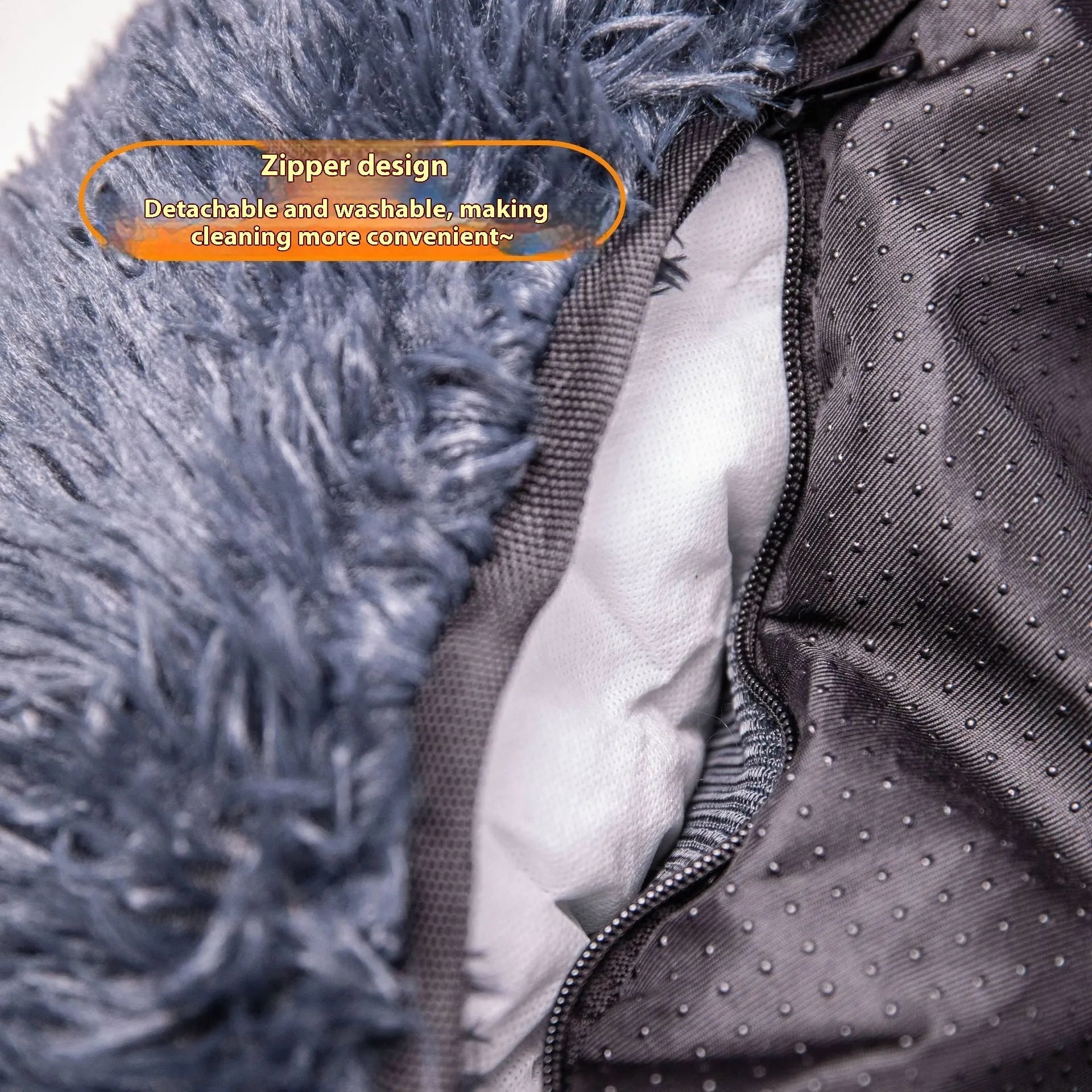 Dark grey thick thermal pet mat placed on a car seat.