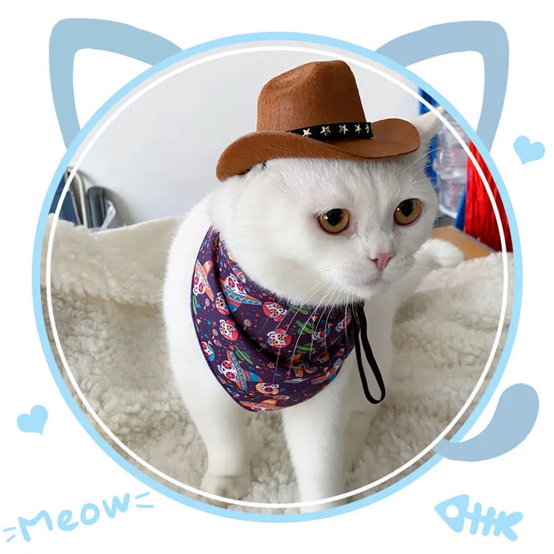 British cowboy hat for cats in non woven fabric with ribbon or velvet belt trim