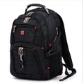 Black 38-litre business laptop backpack open to show multiple organisational compartments.