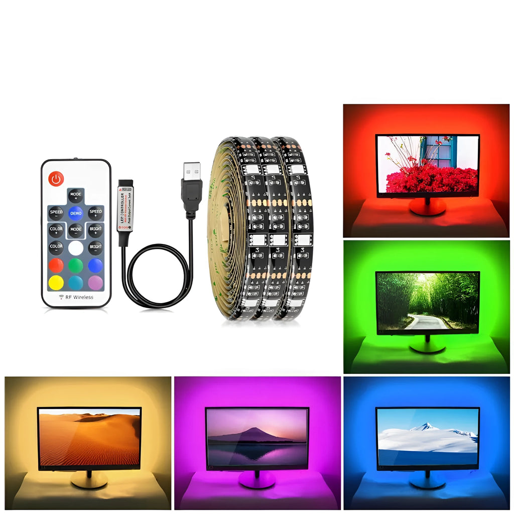 One-metre long flexible LED light strip with 30 small white beads on a circuit board with adhesive backing.