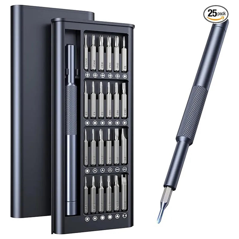 25-in-one magnetic screwdriver set with chrome vanadium steel bits and ABS handles for household repairs