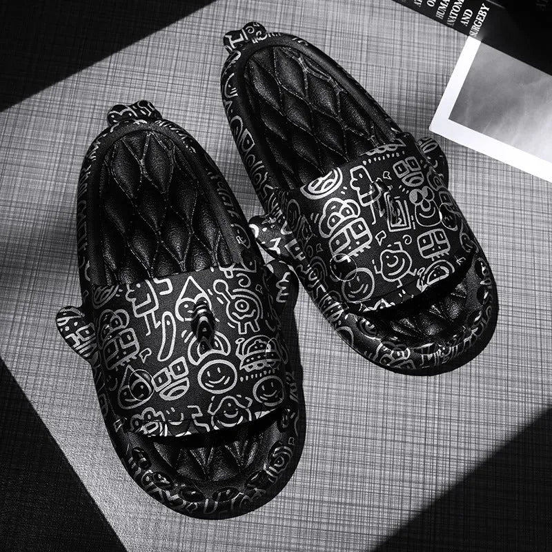 Shark-themed open-toe EVA slippers for couples in various colours on a white background.