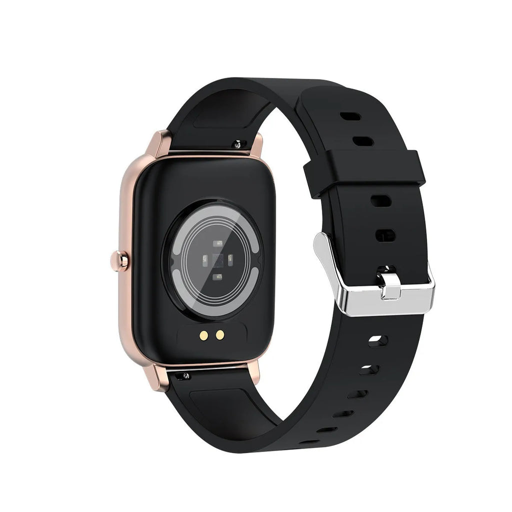 H80 sports smartwatch with black silicone strap showing ECG and blood oxygen monitoring on screen.