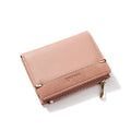 PU leather ladies wallet with zipper closure showing multiple card slots and compact fold design