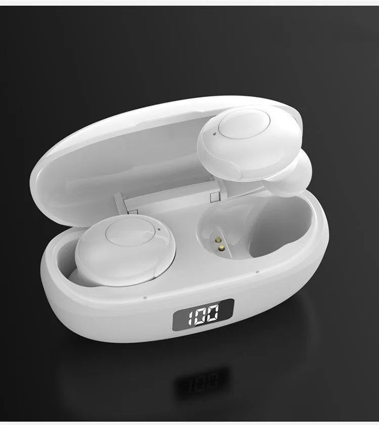 Black and white wireless Bluetooth in-ear headset with type-C charging case