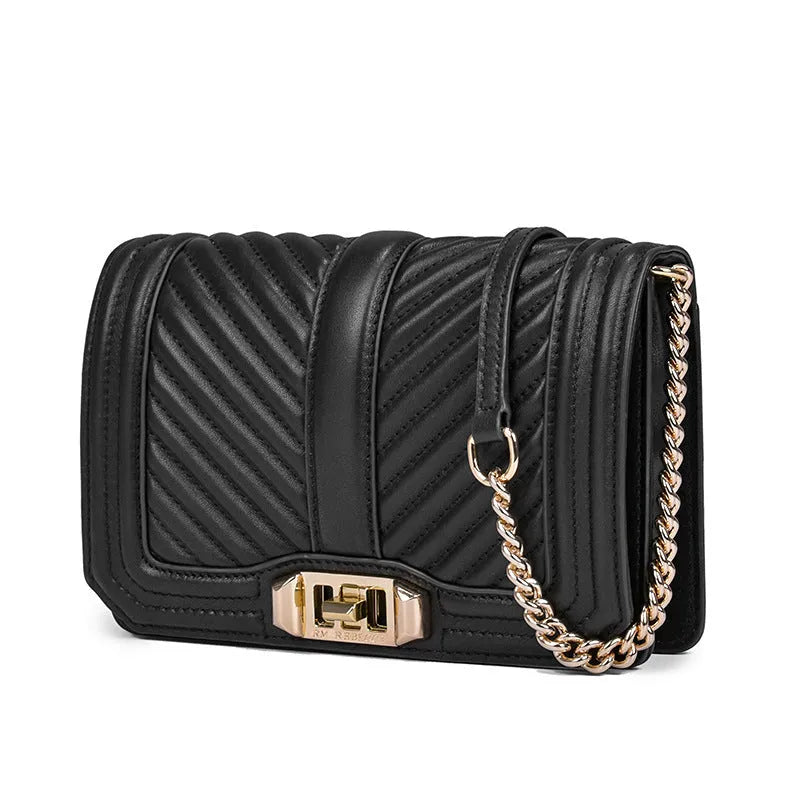 Women's shoulder chain bag in first layer cowhide with plaid pattern and chain strap, square shape