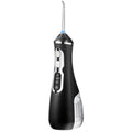 Portable water flosser in black, pink or white with rotating nozzle and USB charging cable