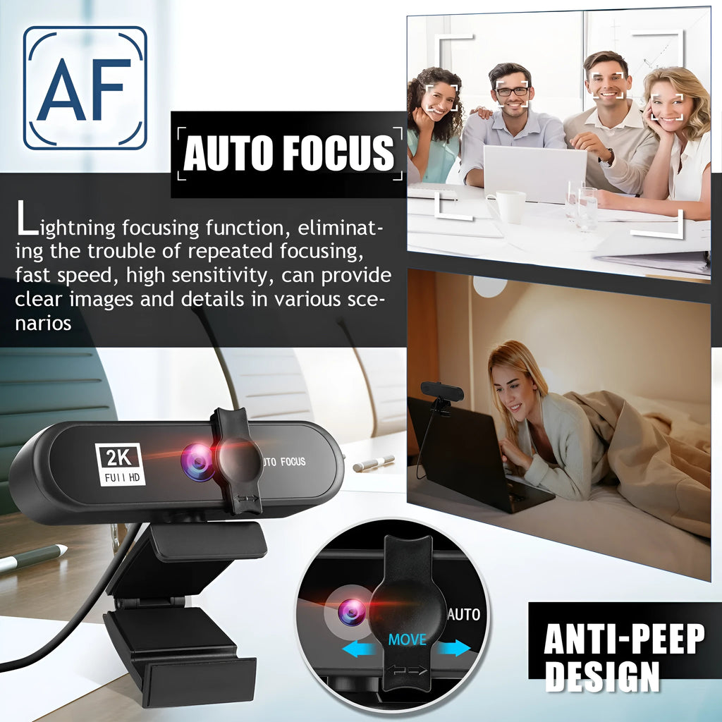 Beauty 4K auto-focus USB webcam with stereo microphone and LED fill light on a white background