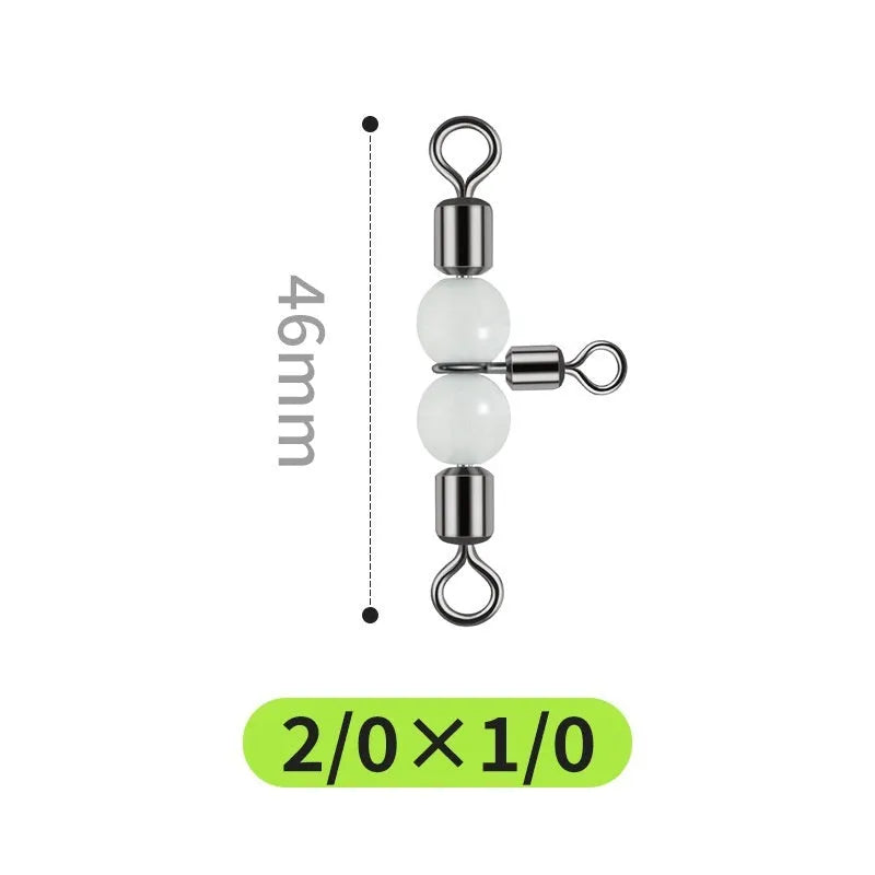 Copper luminous three-fork swivel beads and T-type balance rings for fishing lure assembly.