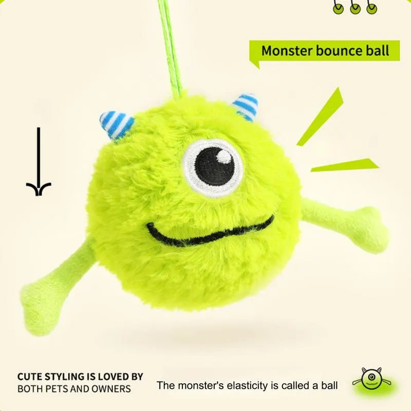 Green interactive sound dog teething ball toy made of plush and TPR, approximately 12cm in diameter.