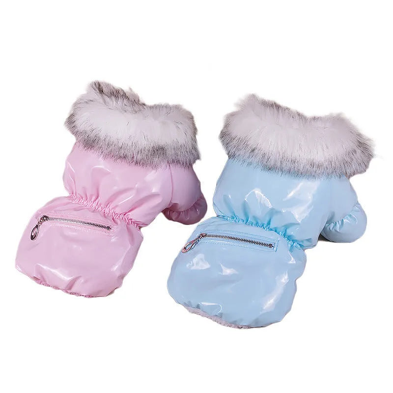 Blue British-style cotton puppy jacket for winter warmth on small dog