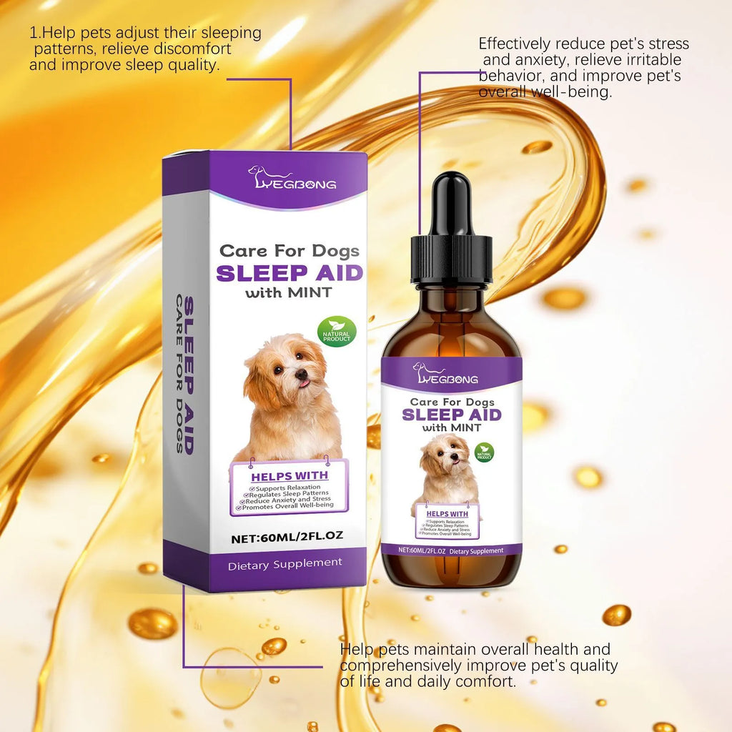 60ml bottle of dog sleep drops with mint extract for canine sleep support