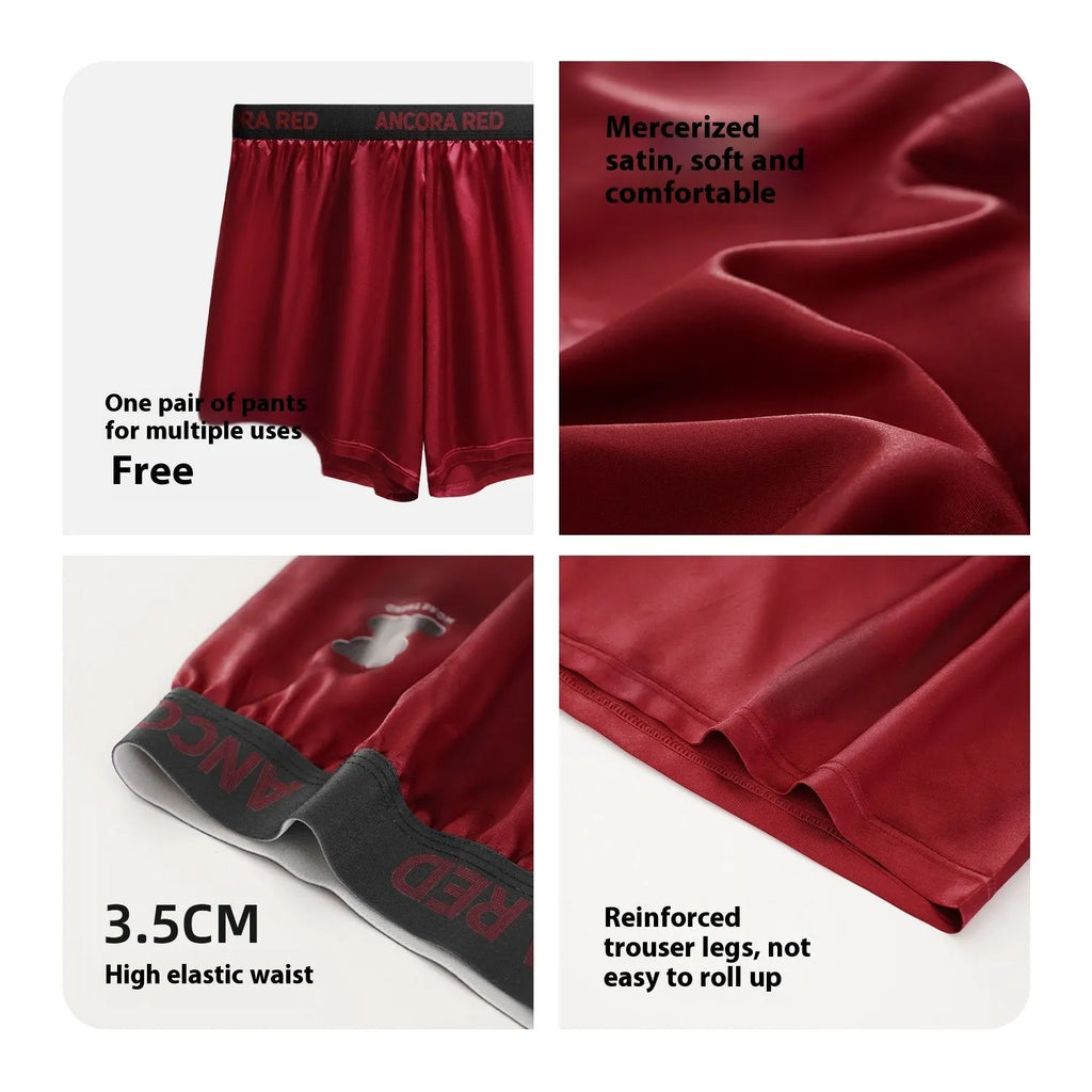 Solid colour men's boxer briefs in black, red, blue, silver, purple, and brown on a mid-waist fit.