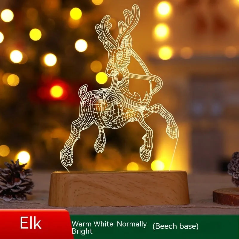 Acrylic 3D LED Christmas night light decoration with festive designs
