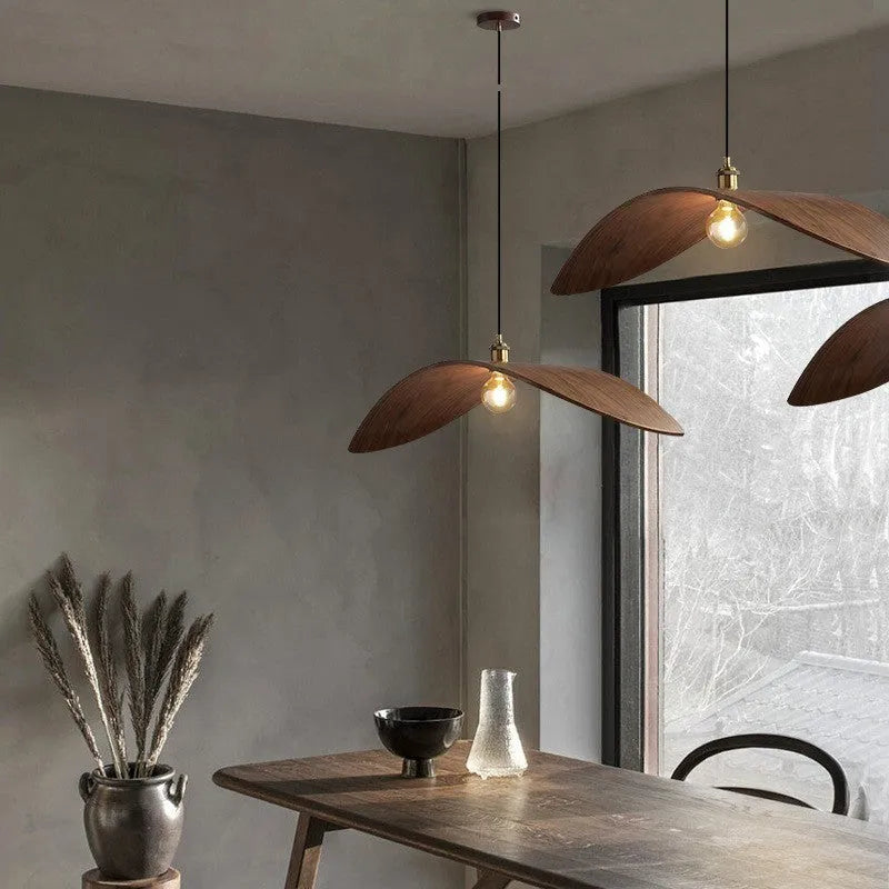 Japanese Zen walnut chandelier for living room or dining room with 38cm to 85cm diameter options
